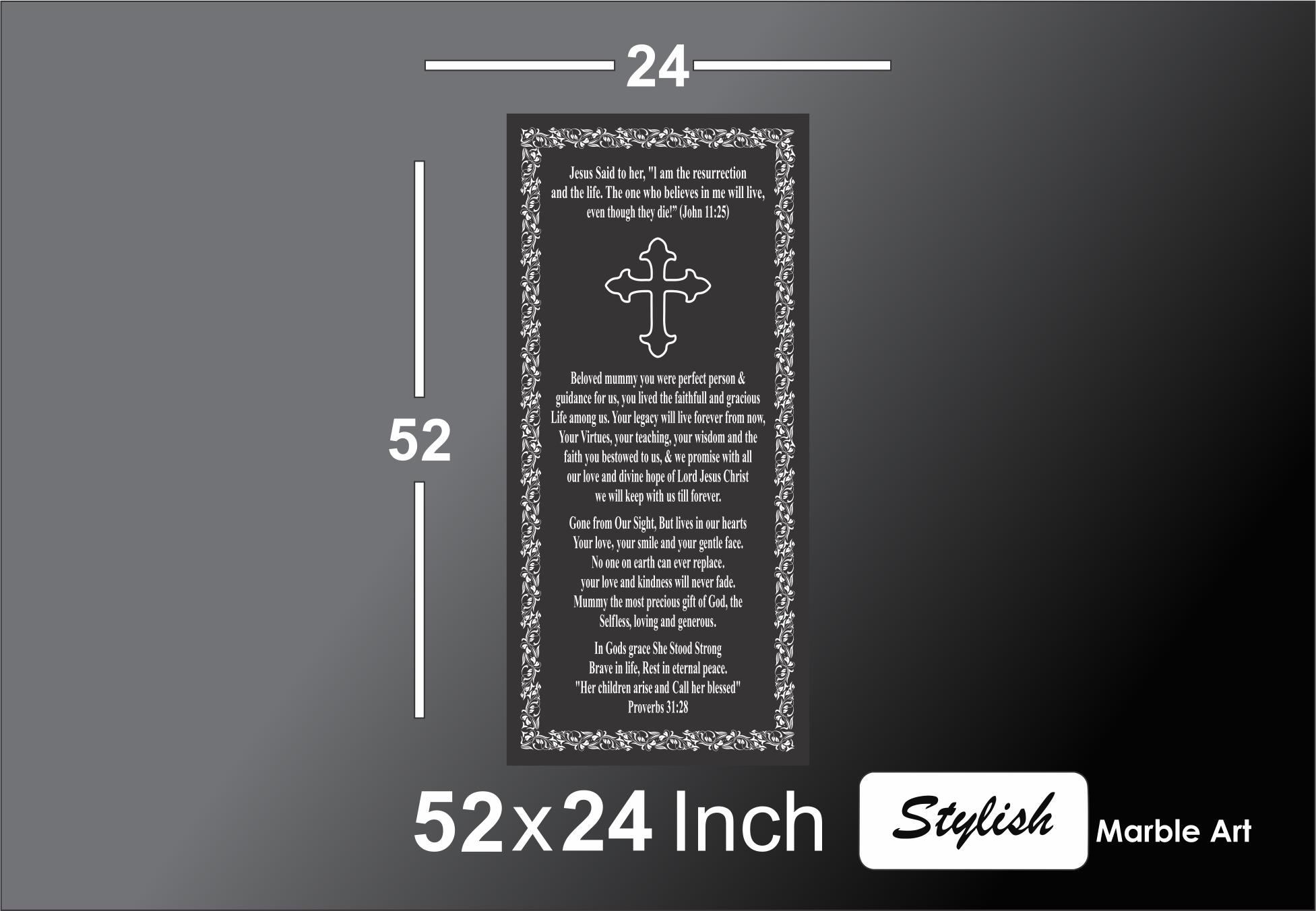 Engraved text and verses on a marble memorial - a Custom Engraving on Natural & Artificial Marble example from Stylish Marble Art