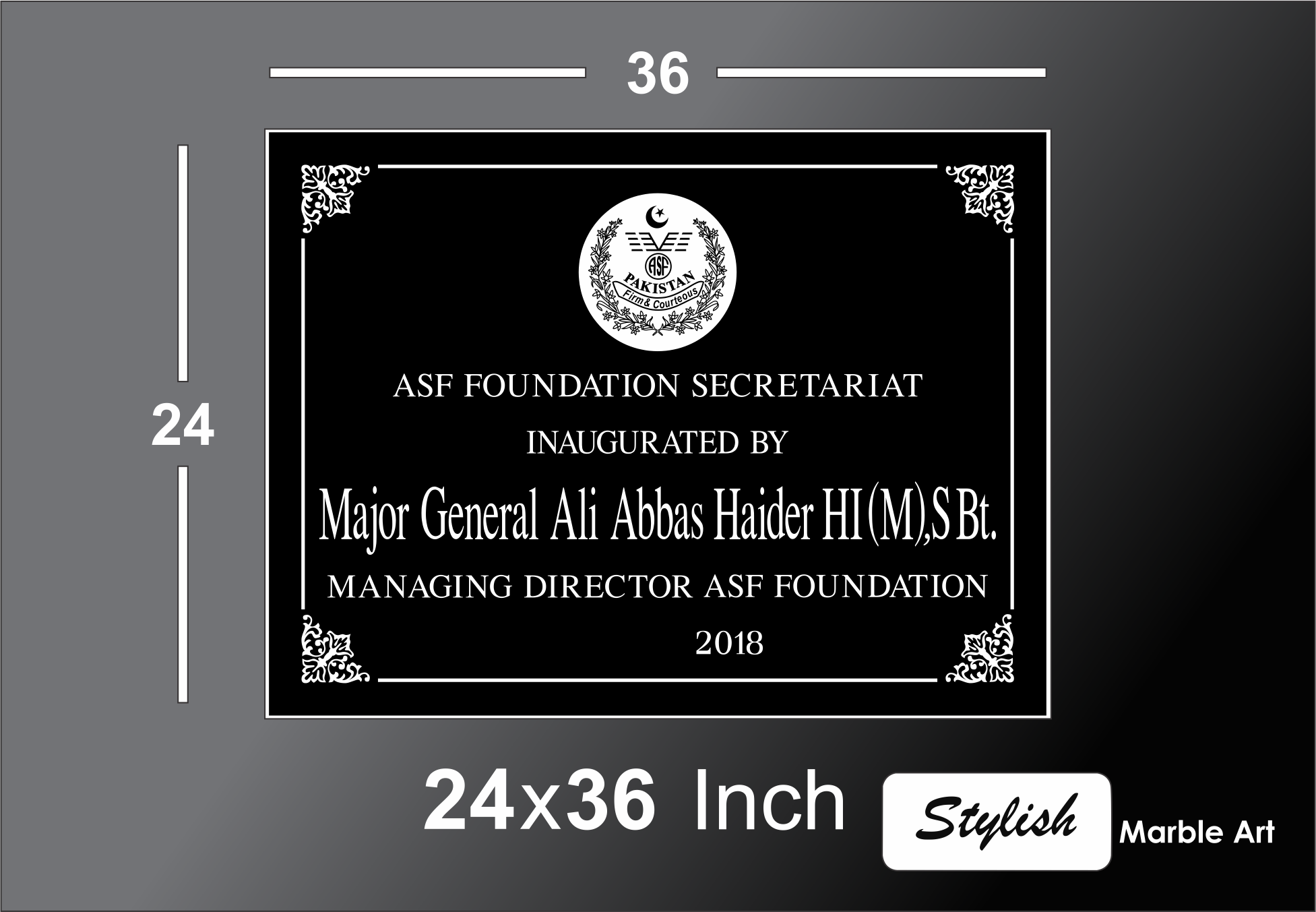 Company logo engraved on a marble plaque - a Custom Engraving on Natural & Artificial Marble example from Stylish Marble Art